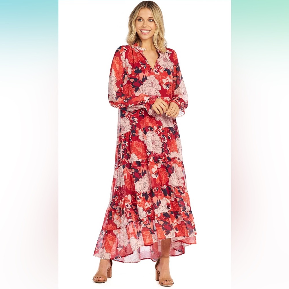 Mud Pie Simone Womens Maxi Dress, Medium Red Floral